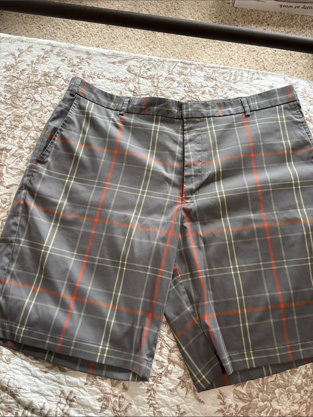 Walter Hagen Gray Plaid Shorts with Orange and Yellow Accents